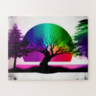 Abstrakter Regenbogen hinter den waldreichen Silho Puzzle