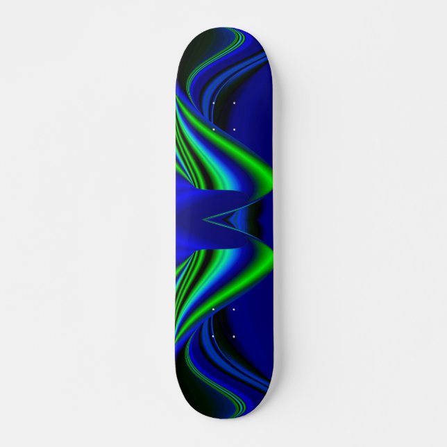 Abstrakter Regenbogen in grün und blau Skateboard (Vorne)
