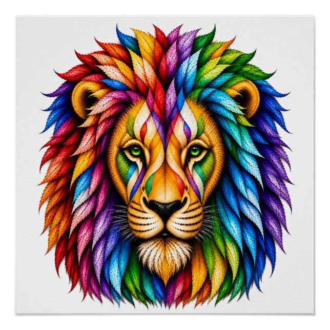 Abstrakter Regenbogen-Löwe Kunst-Design Poster (Vorderseite)