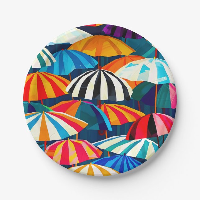 Abstrakter Regenbogen Strand Umbrella Pappteller (Vorderseite)