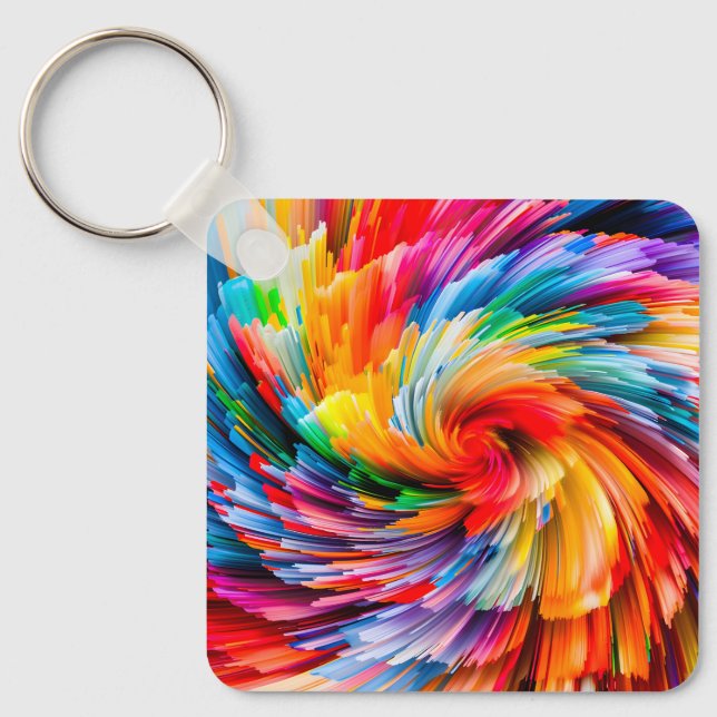 Abstrakter Regenbogen Wirbel Modern Schlüsselanhänger (Vorderseite)