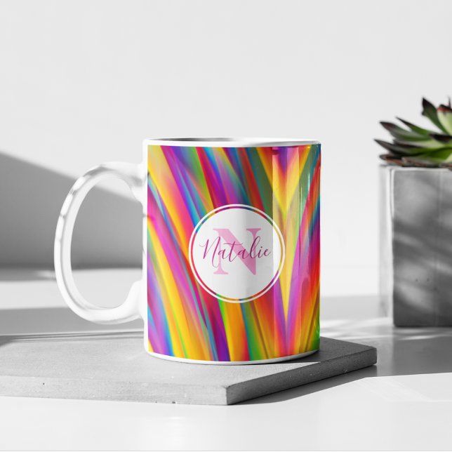 Abstrakter Regenbogenfarbverlauf Monogramm Name Kaffeetasse (Von Creator hochgeladen)