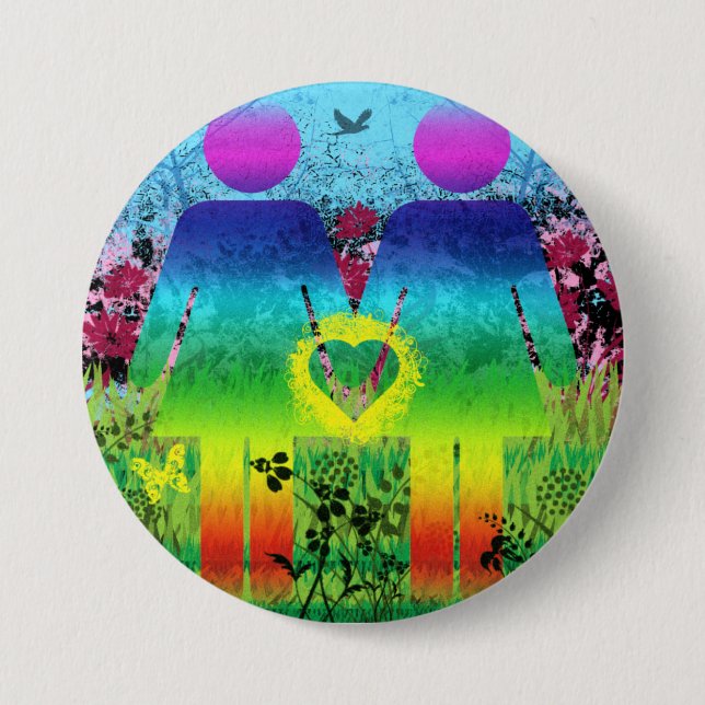 Abstrakter Regenbogengrunge-Liebe-Knopf Button (Vorderseite)