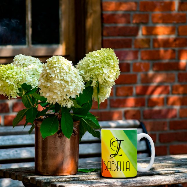 Abstrakter Regenbogenname Monogramm Kaffeetasse (Von Creator hochgeladen)
