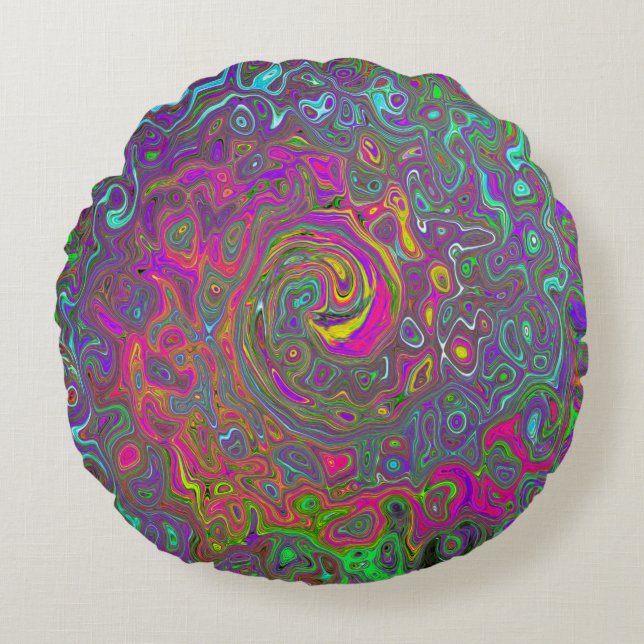 Abstrakter Retro-Flüssig-Swirl, schlaff Rundes Kissen (Vorderseite)