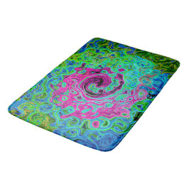 Abstrakter Retro-Swirl in Pink und Blau Groovy Badematte