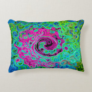 Abstrakter Retro-Swirl in Pink und Blau Groovy Dekokissen