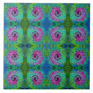 Abstrakter Retro-Swirl in Pink und Blau Groovy Fliese
