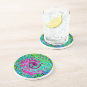 Abstrakter Retro-Swirl in Pink und Blau Groovy Getränkeuntersetzer
