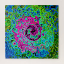 Abstrakter Retro-Swirl in Pink und Blau Groovy
