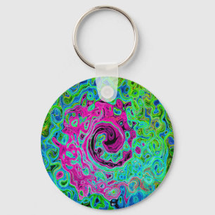 Abstrakter Retro-Swirl in Pink und Blau Groovy Schlüsselanhänger