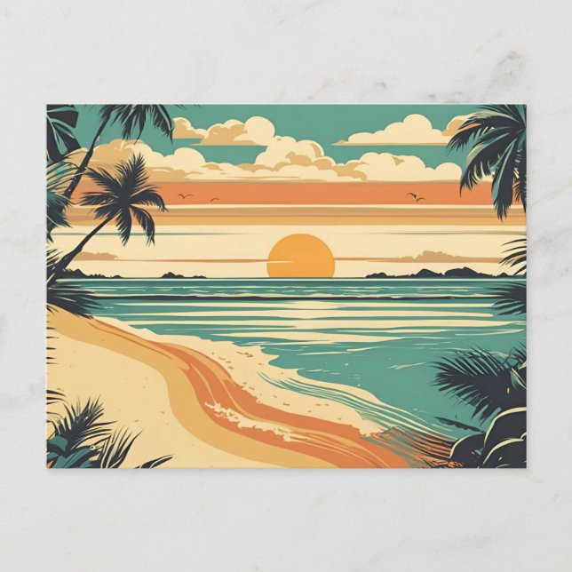Abstrakter Retro Tropical Beach Sunset Postkarte (Vorderseite)
