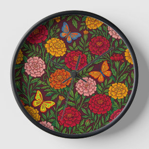 Abstrakter Ringelblumengarten Schmetterlinge Kunst Uhr