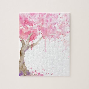 Abstrakter rosa Baum des Watercolor, Kirschbaum Puzzle