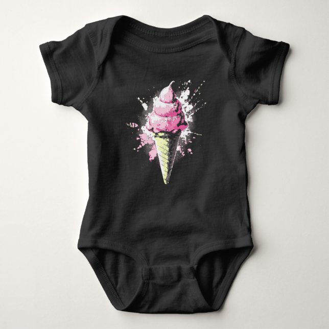 Abstrakter rosa Eiscreme-Splatter mit Distressed-E Baby Strampler (Vorderseite)