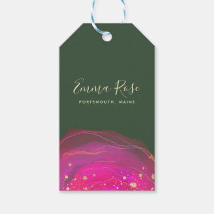 Abstrakter Rosa Green Watercolor Gold Spritzer Pre Geschenkanhänger