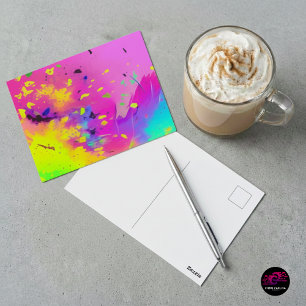 Abstrakter rosa Neon-Farbspritzer Postkarte