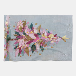 Abstrakter rosa und goldener Impasto-Weihnachtsbau Geschirrtuch