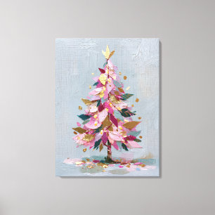 Abstrakter rosa und goldener Impasto-Weihnachtsbau Leinwanddruck