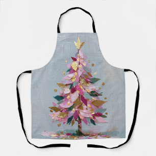 Abstrakter rosa und goldener Impasto-Weihnachtsbau Schürze