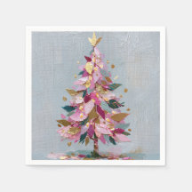 Abstrakter rosa und goldener Impasto-Weihnachtsbau