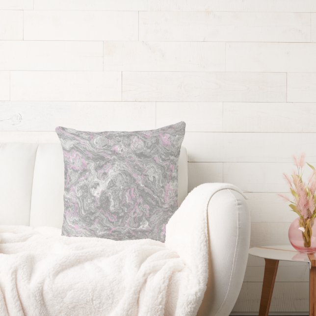 Abstrakter rosa und grauer Marmor Kissen (Liege)