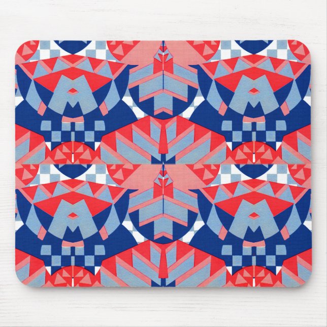 abstrakter rot-blau-weißer Druck #1 Mousepad (Vorne)