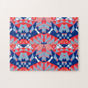 abstrakter rot-blau-weißer Druck #1 Puzzle