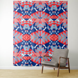 abstrakter rot-blau-weißer Druck #1 Wandteppich
