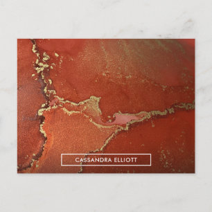 Abstrakter Rot & Gold Alkohol Tinte Flüssigkeiten  Postkarte