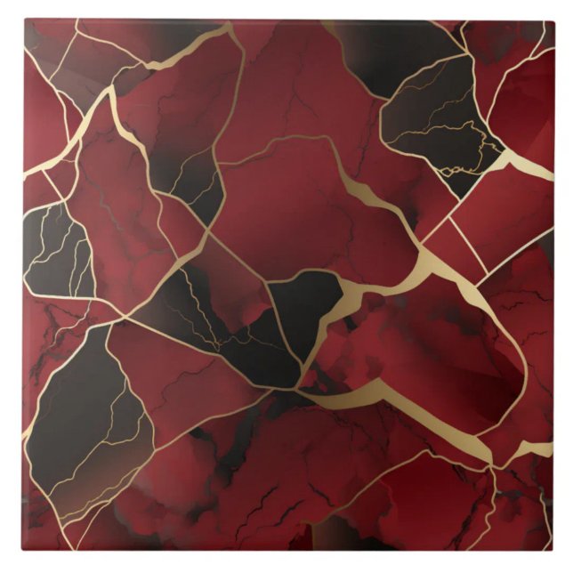 Abstrakter Rot-Schwarz-Marmor-Effekt Fliese (The complete printed tile design. Tiles sold individually.)