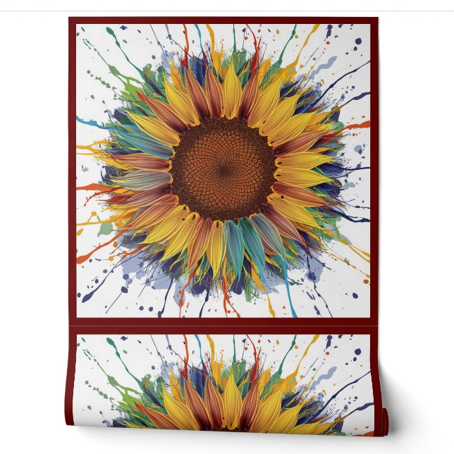 Abstrakter Rot-Splash Sonnenblumen Design Tapete (Abrollen)