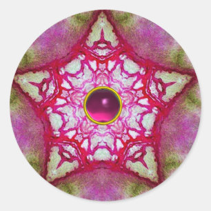 ABSTRAKTER ROTER PINKSTAR MIT FUCHSIA AMETHYST GEM RUNDER AUFKLEBER