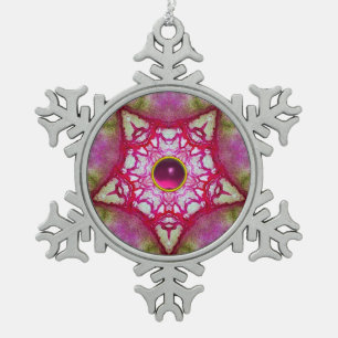 ABSTRAKTER ROTER PINKSTAR MIT FUCHSIA AMETHYST GEM SCHNEEFLOCKEN Zinn-Ornament