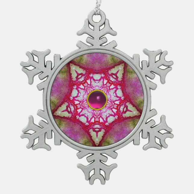ABSTRAKTER ROTER PINKSTAR MIT FUCHSIA AMETHYST GEM SCHNEEFLOCKEN Zinn-Ornament (Vorderseite)