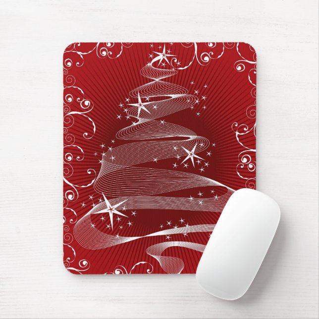 Abstrakter Roter X'mas Baum & Wirbel Mousepad (Mit Mouse)
