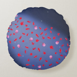 Abstrakter Rotmondlichter Herbst verlässt Rose Rundes Kissen