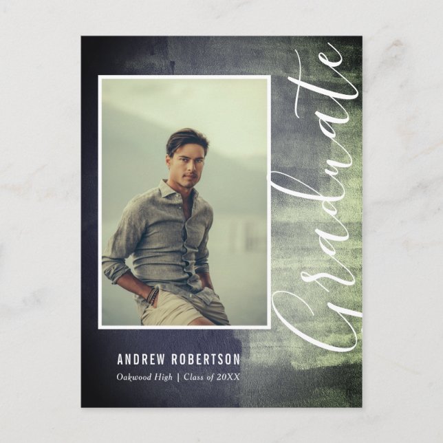 Abstrakter rustikaler Shimmer Foto Abschluss Einladungspostkarte (Vorderseite)