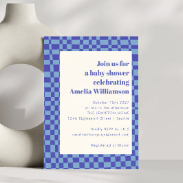Abstrakter Schachzug Blue Retro Baby Dusche Einladung