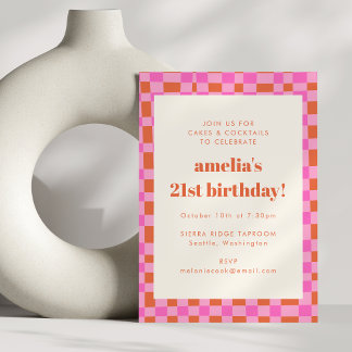 Abstrakter Schachzug Rosa Orange 21. Geburtstag Einladung