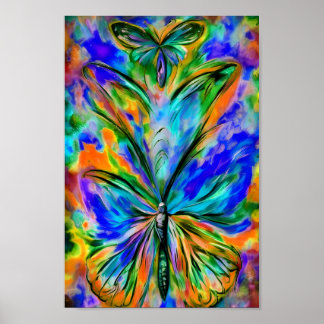 Abstrakter Schmetterling # 1 , Variante 1 Farbton Poster