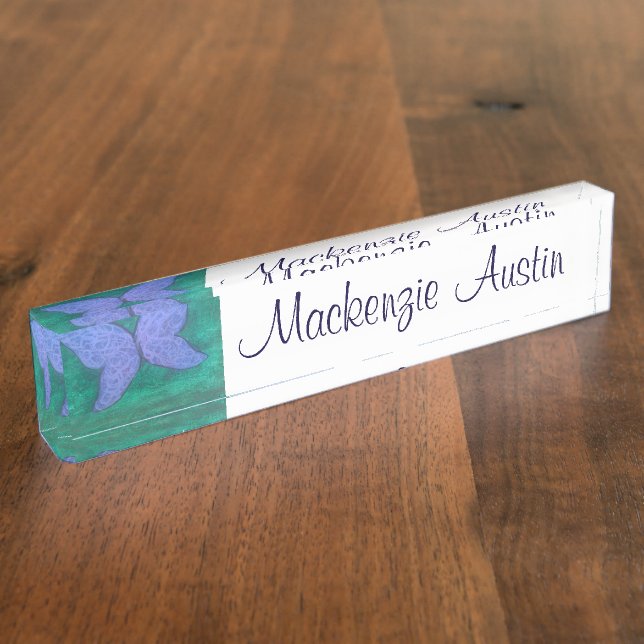 Abstrakter Schmetterling | Modern Blue Lila Wings Namensplakette (Seite)