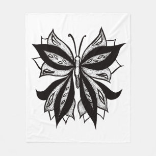 Abstrakter Schmetterling Tattoo Schwarzweiß Fleecedecke