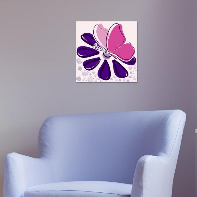 Abstrakter Schmetterling und Blossom Rosa und Lila Poster (Abstract Butterfly and Blossom Pink and Purple Art Poster)