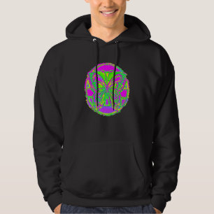 Abstrakter Schmetterlingskopf Rosa grüner gelber L Hoodie