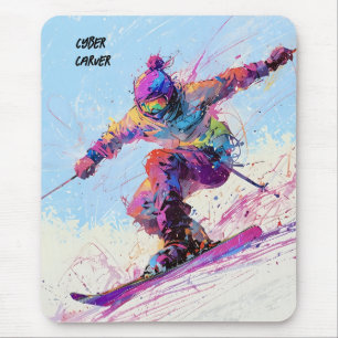 Abstrakter Schneeschuhfahrer mit bearbeitbarem Mau Mousepad