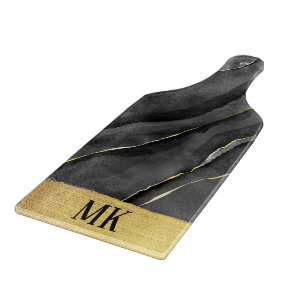 Abstrakter Schwarz-Gold-Agate-Marmorwirl Schneidebrett