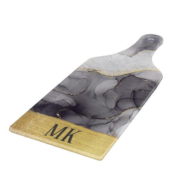 Abstrakter Schwarz-Gold-Agate-Marmorwirl Schneidebrett (Ecke)