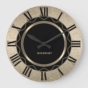 Abstrakter Schwarz/Gold-Glitzer Große Wanduhr