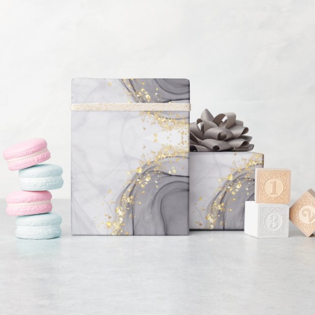 Abstrakter Schwarz-Weiß-Agate-Marmorwirbel Geschenkpapier (Babyparty)